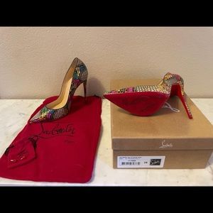 Louboutin 38 So Kate 120mm PYTHON Kaa in Ultra Rose-Multi